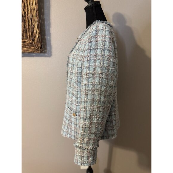 Ann Klein Tweed Double Breasted Blazer Jacket 14 Preppy Blue Pink Multi Metallic - Picture 14 of 16